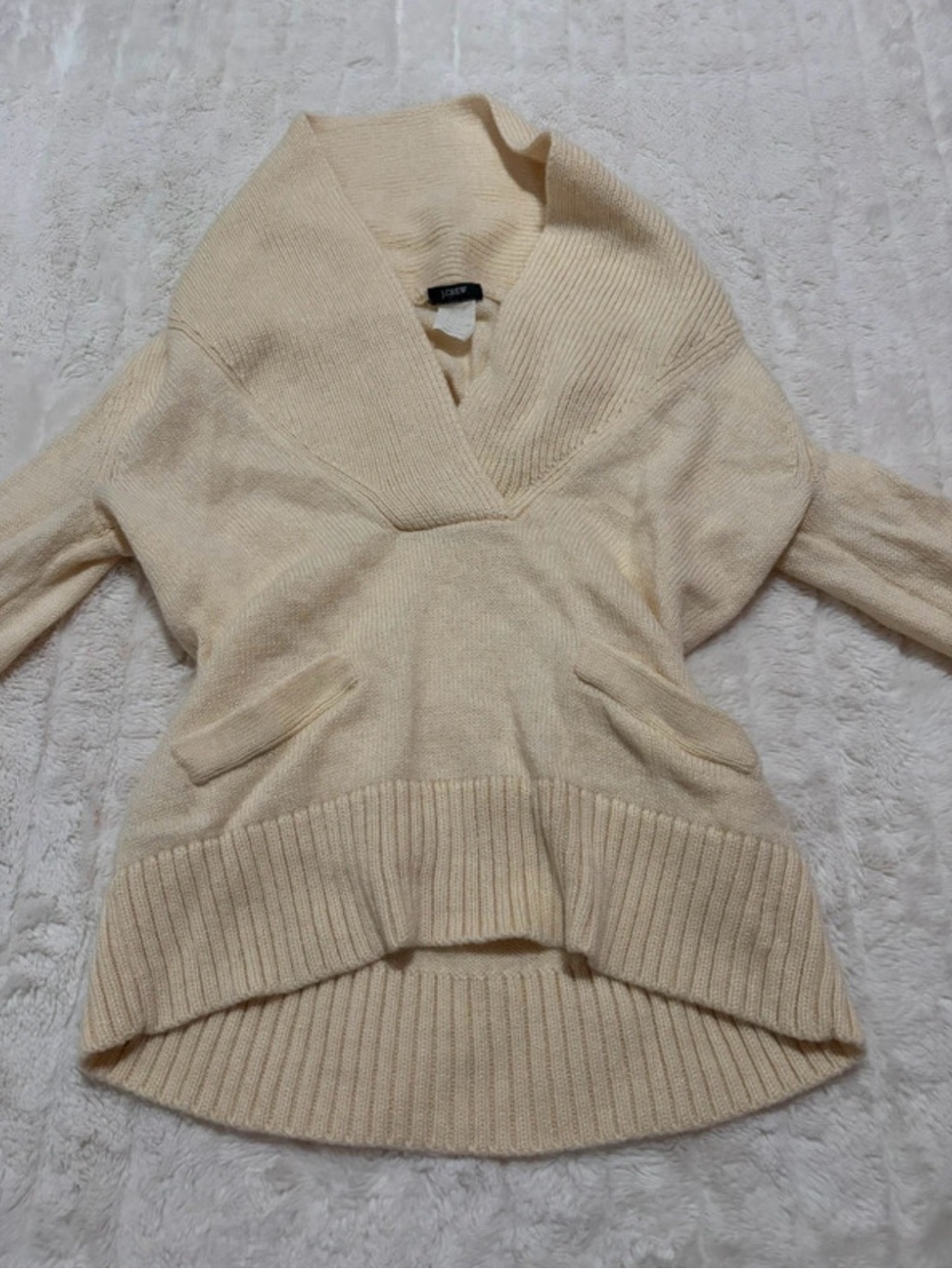 Vintage J z Crew Cream Shawl Collar Knit Sweater with Pockets
